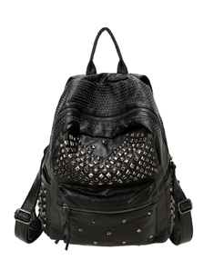 女款黑色铆钉双肩包